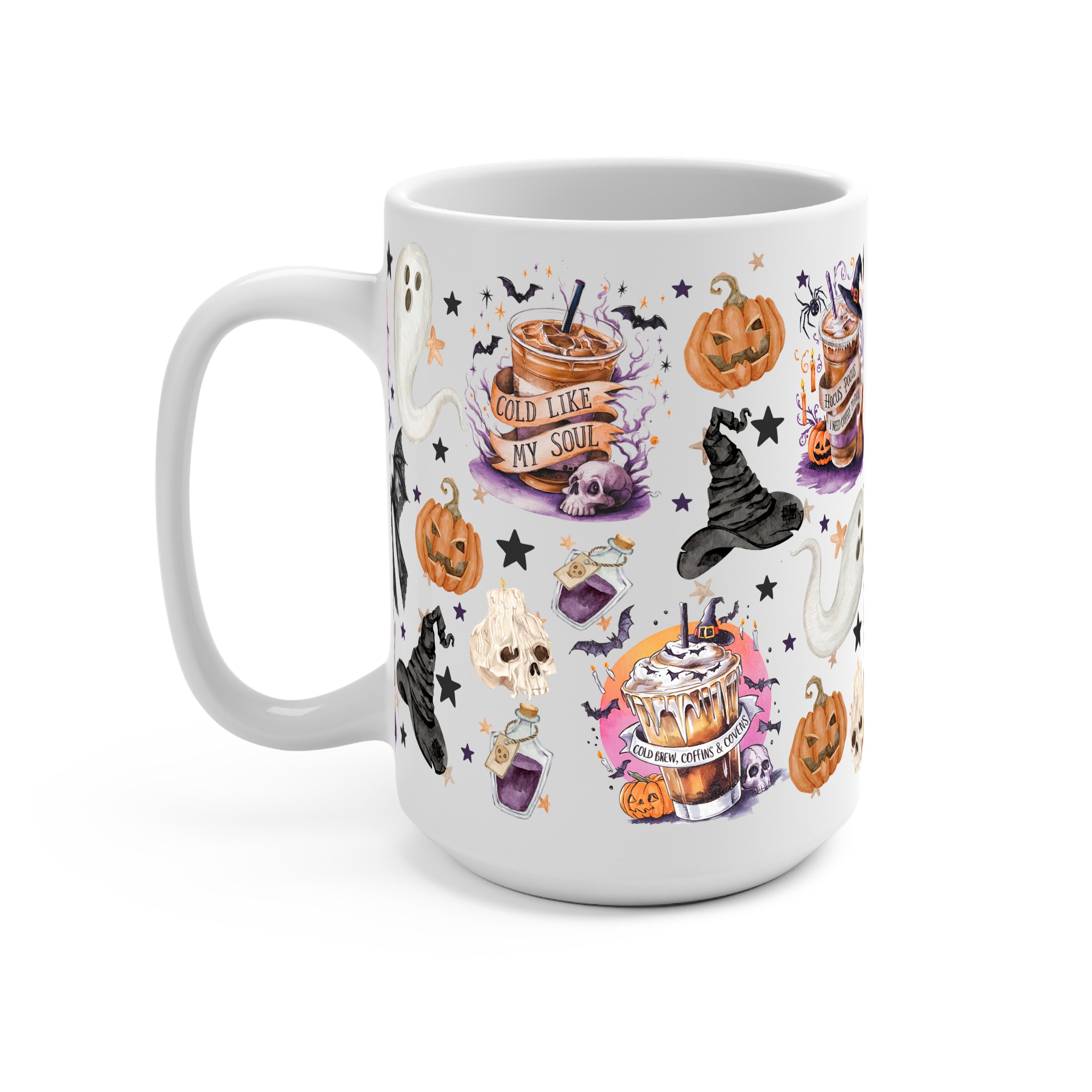 Halloween Fall Coffees Glass Cup, Mug & Tumbler with Lid and Straw